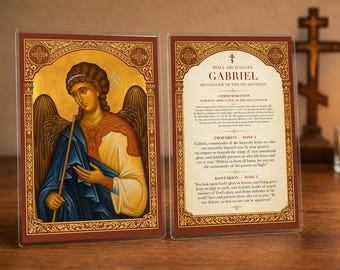 Carte de prière orthodoxe de l'archange Gabriel – Icône de voyage plastifiée 4x6 avec tropaire et kontakion