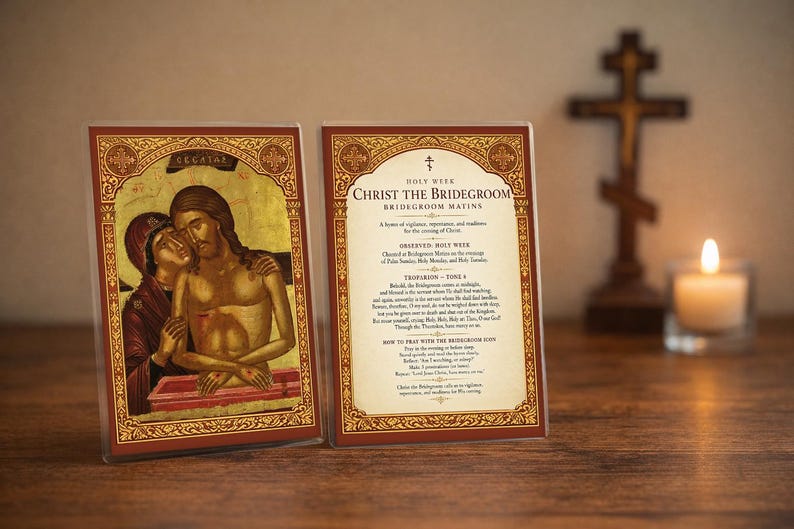 Bridegroom Icon Prayer Card – Orthodox Holy Week Lenten Devotional (4x6 Laminated)