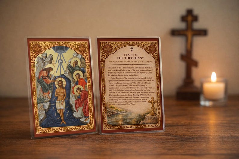 Feast of the Theophany – Orthodox Icon Prayer Card (4×6 Laminated)