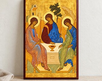 Icona ortodossa della Santissima Trinità - 8x12 cm, montata su legno