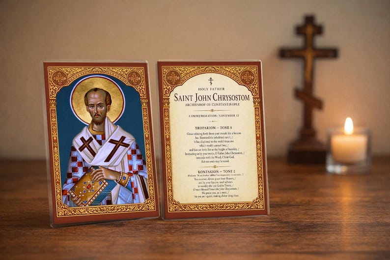 Saint John Chrysostom Orthodox Prayer Card, Laminated 4x6 Devotional Gift