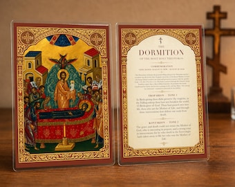 Carte de prière de la Dormition de la Mère de Dieu, icône orthodoxe plastifiée 4x6 de la Vierge Marie