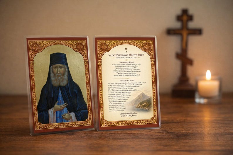 Saint Paisios Orthodox Prayer Card – Laminated 4x6 Greek Icon Devotional
