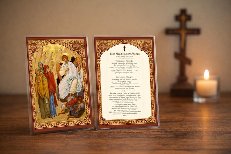 Orthodox Myrrhbearers Icon Prayer Card | Holy Women, Pascha Devotional (4x6 inches)