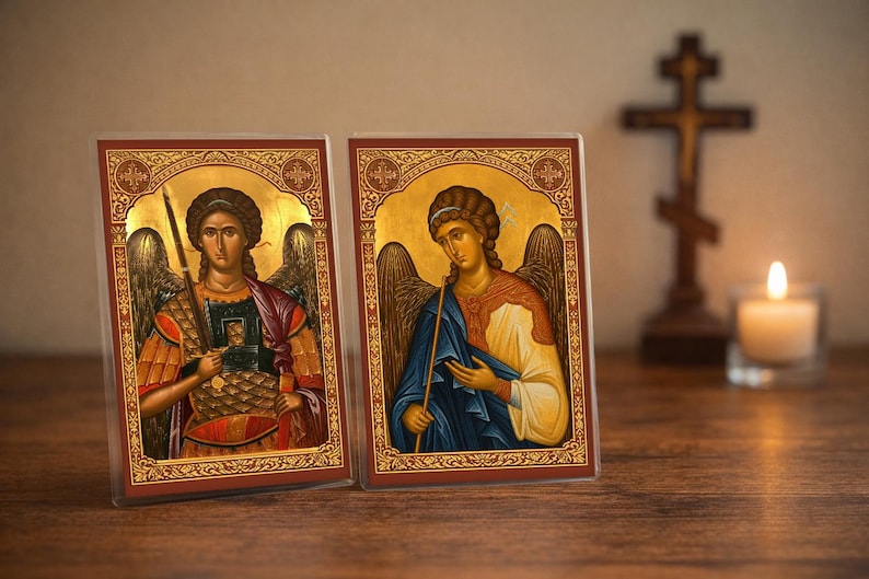 Archangel Michael & Gabriel Orthodox Prayer Card Set – Two 4x6 Laminated Travel Icons