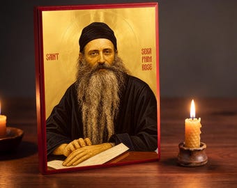 Orthodox Icon Saint Seraphim Rose | Hand-Painted Wood Panel 9x12 | ROCOR Prayer Art