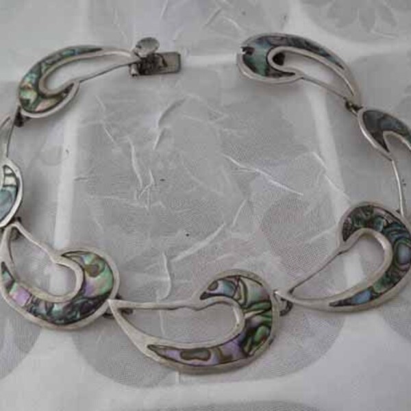 Mexican Silver and Abalone Vintage Bracelet
