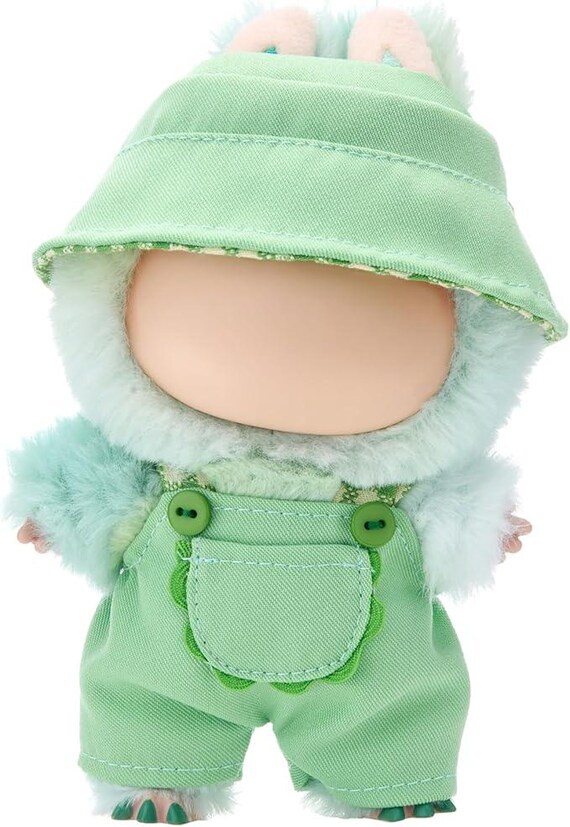 17cm (6.7 Inch) Doll Clothes Set – Hat & Dress Designer Outfit for Labubu Doll, Rainbow Color Theme Green (No Doll Included)