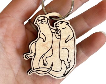 Otter keychain, wood gift for anniversary, cute husband & wife gift, wildlife keychain or backpack accessory, ocean animal party favor