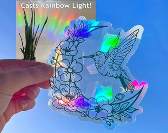 Suncatcher sticker hummingbird window cling rainbow maker decal, sun catcher prism sticker window decal cute decor gift for grandma or mom