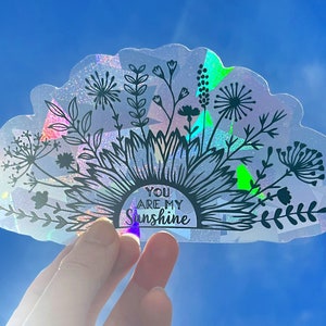 Flower suncatcher decal for window, window sticker to cast rainbow light, holographic floral window cling for baby nursery