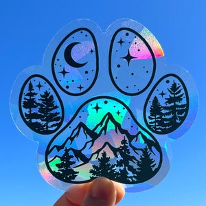 Paw print suncatcher sticker dog lover window cling, rainbow sun catcher for dog mom hiker, rainbow maker decal gift for nature lover Dog paw print