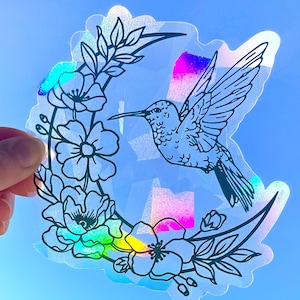 Suncatcher sticker hummingbird window cling rainbow maker decal, sun catcher prism sticker window decal cute decor gift for grandma or mom