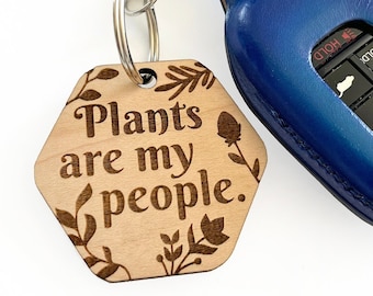 Keychain for plant lovers, cute wood new car gift for houseplant person, key accessory for plant mom present, nature wood stocking stuffer
