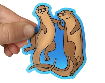 Cute otter sticker, otters in love sticker, otters holding hands vinyl animal sticker, wildlife laptop decor, cute ocean animal gift