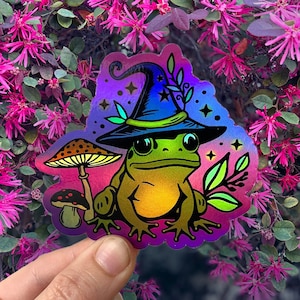 Holographic Frog Halloween Sticker: Witchy Spooky Season Decor