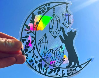 Cat suncatcher sticker cat rainbow suncatcher window cling for cat mom, kitten rainbow maker decal, rainbow sun catcher gift for cat lover