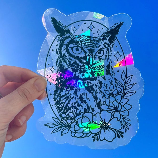 Holographic Owl Window Decal Etsy