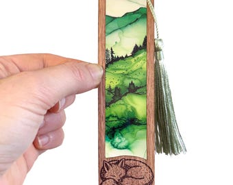 Fox bookmark with tassel, woodland bookmark, cute gift for reader, whimsical book lover gift, engraved layered forest bookmark