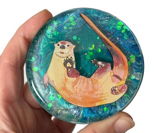 Otter magnet, cute zookeeper gift, resin magnet with art inside for wildlife lover, fun animal fridge art that gives back to wildlife causes