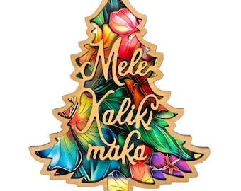 Adorno Mele Kalikimaka, adorno para árbol de Navidad hawaiano, decoración navideña floral tropical, regalo de Navidad hawaiano, adorno Aloha