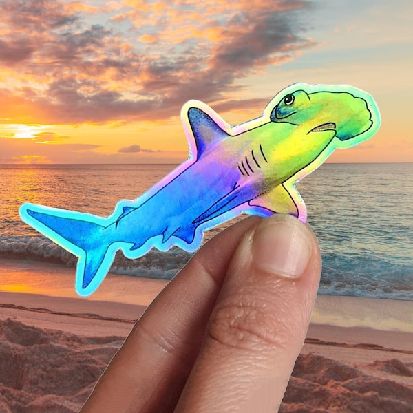 Hammerhead shark sticker, vinyl animal holographic sticker, wildlife laptop decor, ocean animal gift