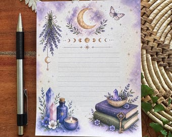 Mystical Witchy notepad, book lover stationery, Tear off notepad, Small memo pad, 50 sheets lined, 4.25" x 5.5" notepad, reader gift