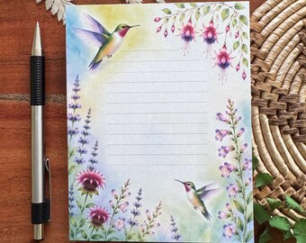 Hummingbird notepad, Tear off small memo pad, 50 sheets lined, 4.25" x 5.5" notepad, office supply stationery