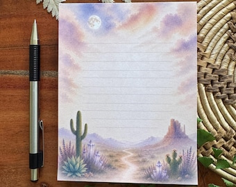Desert moon notepad, Tear off small memo pad, 50 sheets lined, 4.25" x 5.5" notepad, office supply stationery