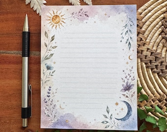 Sun and Moon notepad, Tear off small memo pad, 50 sheets lined, 4.25" x 5.5" notepad, office supply stationery