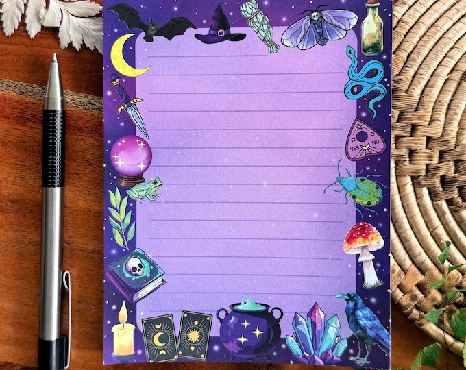 Witchy notepad, Halloween stationery, Tear off notepad, Small memo pad, 50 sheets lined, 4.25" x 5.5" notepad, spooky office supply