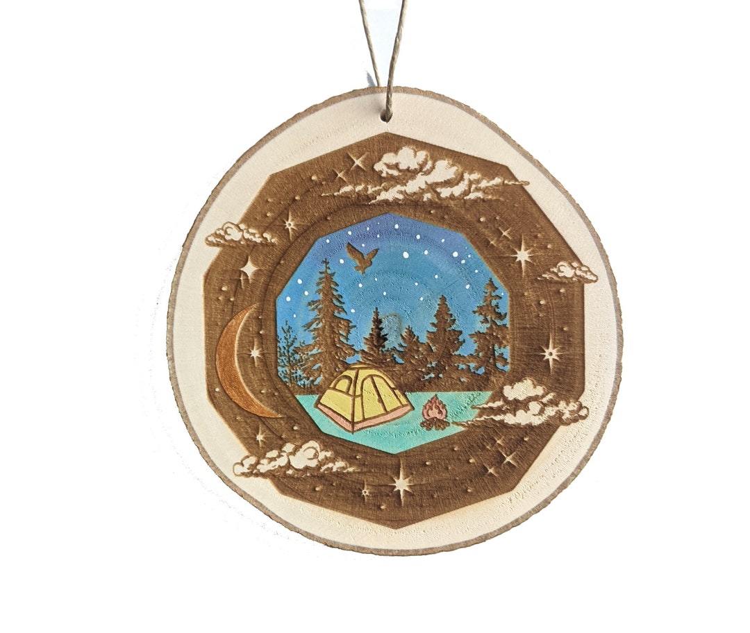 Camping Ornament Tent Ornament Forest Ornament Wood Slice - Etsy