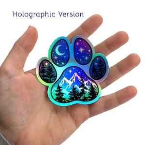 Paw print sticker, holographic dog sticker, hiking vinyl sticker, dog lover gift, water resistant nature laptop stickers, water bottle decor Holographic Version
