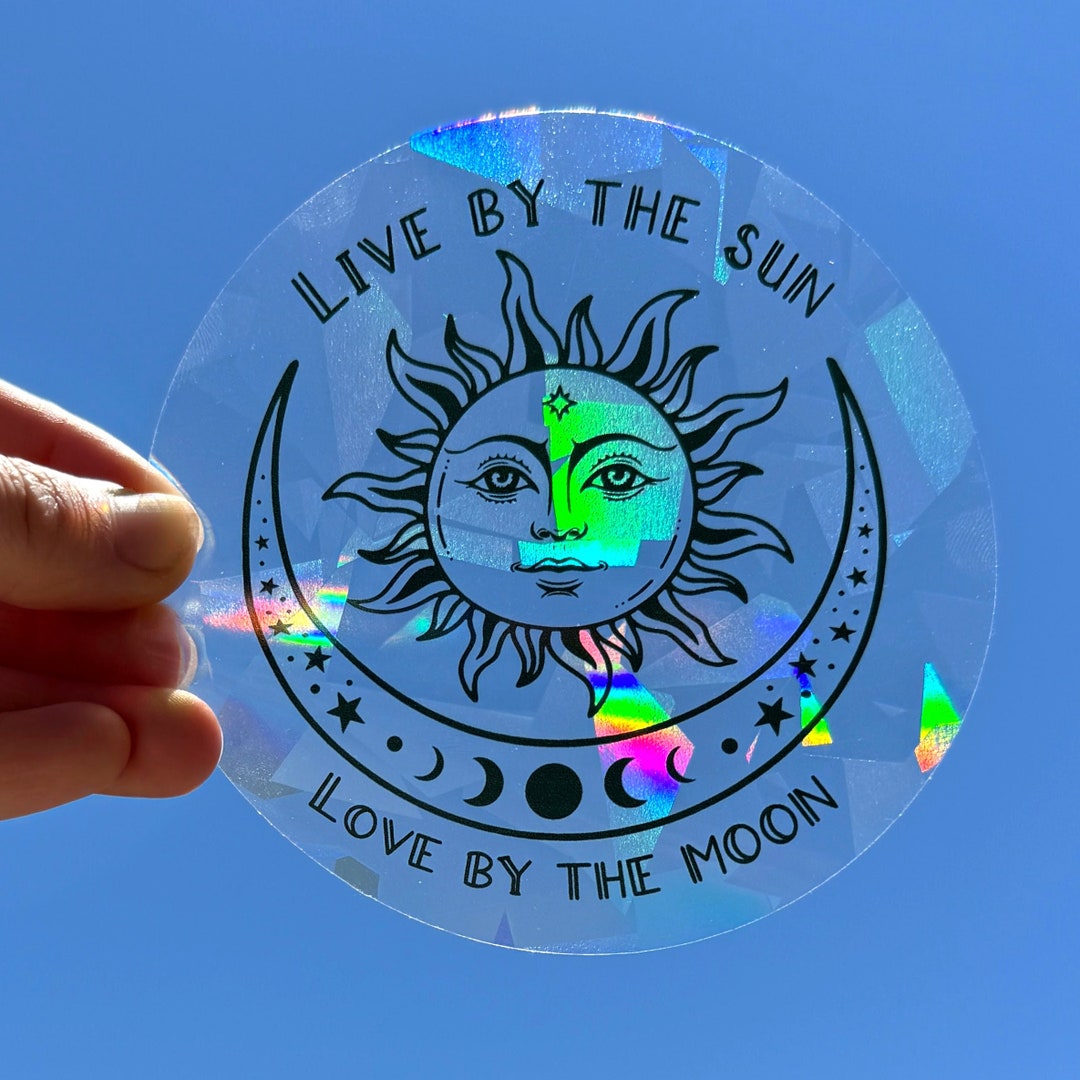 Suncatcher Sticker Sun and Moon Phase, Boho Rainbow Maker Window Decal ...