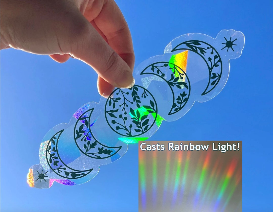 Moon Phase Suncatcher Sticker Window Cling, Moon Rainbow Prism Sticker ...