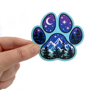 Paw print sticker, holographic dog sticker, hiking vinyl sticker, dog lover gift, water resistant nature laptop stickers, water bottle decor image 6