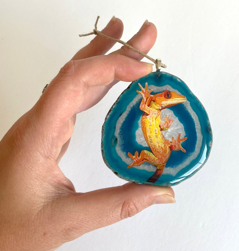 Crested Gecko Ornament Lizard Ornament Agate Slice Christmas Etsy