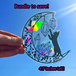 Paw print suncatcher sticker dog lover window cling, rainbow sun catcher for dog mom hiker, rainbow maker decal gift for nature lover Cat on moon