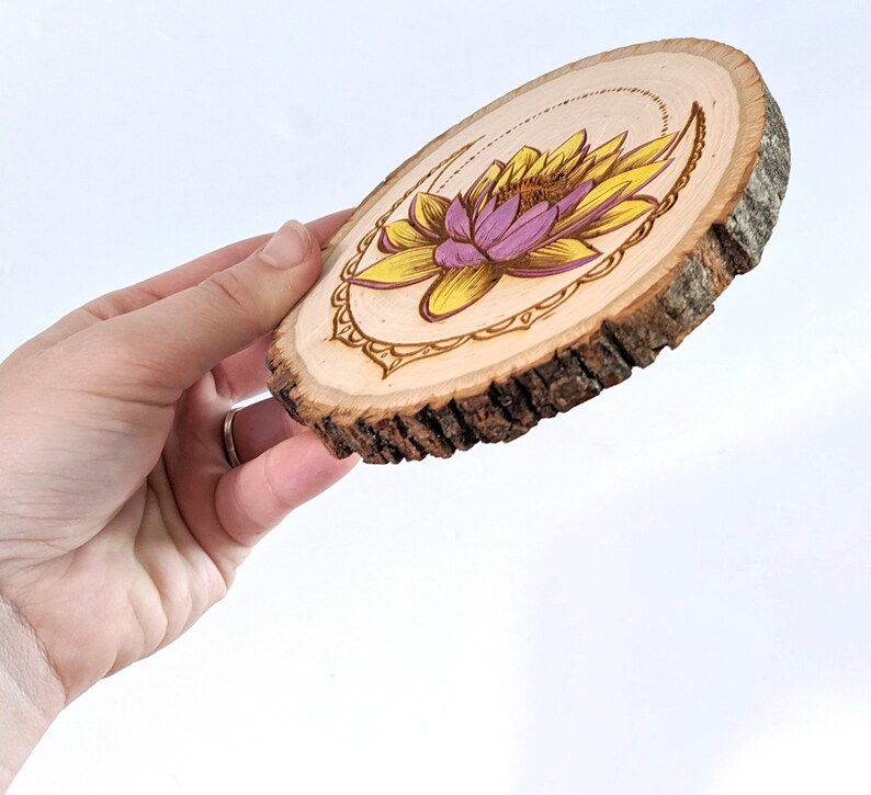 Download Wood burned lotus flower art crescent moon art bohemian | Etsy