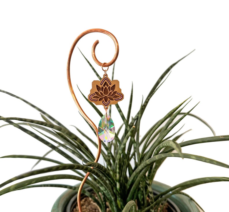 Plant stake suncatcher decor stick for houseplants, decorative copper indoor plant decoration accessory, plant lover gift for yoga teacher image 1