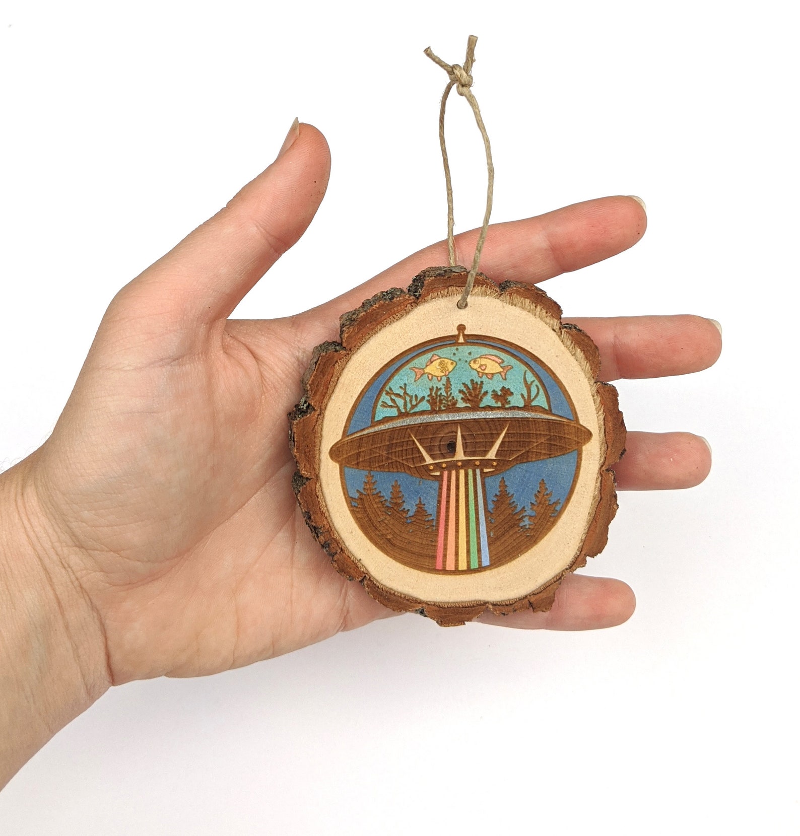 UFO Ornament Spaceship Ornament Forest Wood Slice Ornament Etsy
