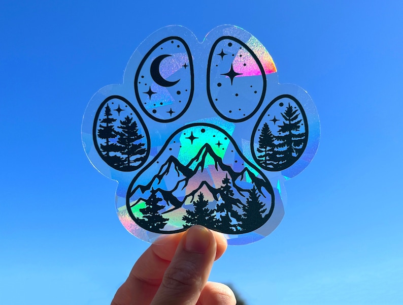 Paw print suncatcher sticker dog lover window cling, rainbow sun catcher for dog mom hiker, rainbow maker decal gift for nature lover Dog paw print