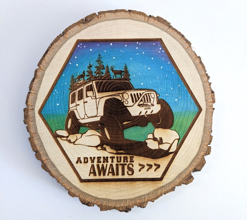 Jeep wood slice art Jeep lover gift nature wall decor Etsy