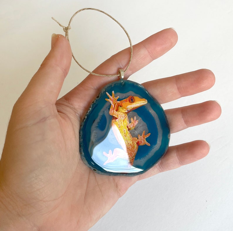 Crested Gecko Ornament Lizard Ornament Agate Slice Christmas Etsy