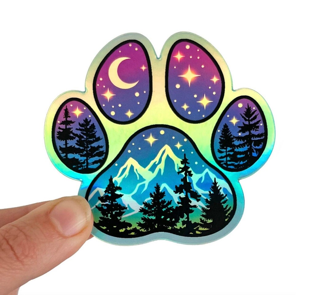 Paw Print Sticker, Holographic Dog Sticker, Hiking Vinyl Sticker, Dog ...