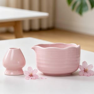 Handmade Lavender Fog Matcha Bowl Set • Japanese Ceramic Chawan, Whisk Holder, Zen Tea Rituals