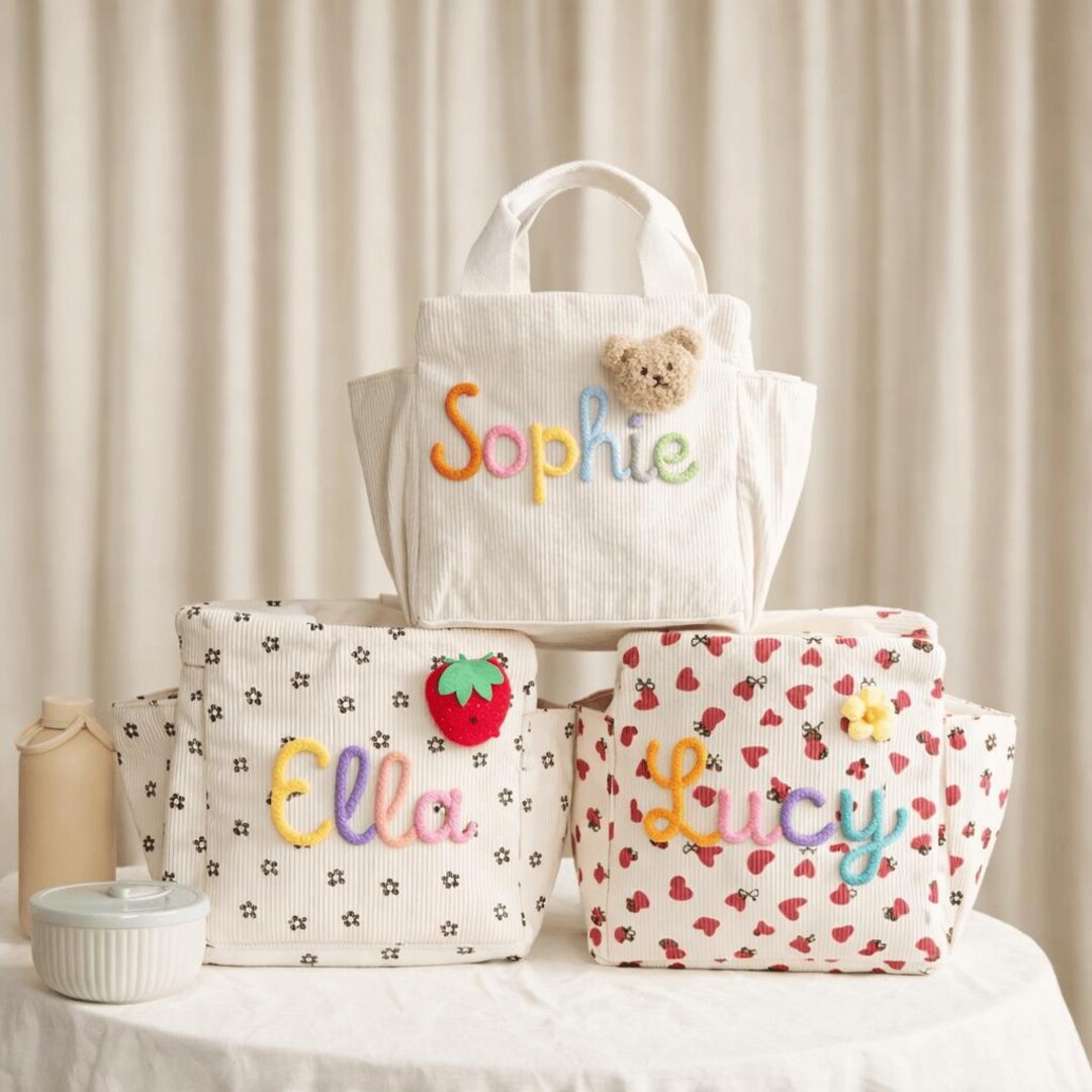 Personalized Kids Corduroy Lunch Bag, Embroidered Name, Insulated Tote ...