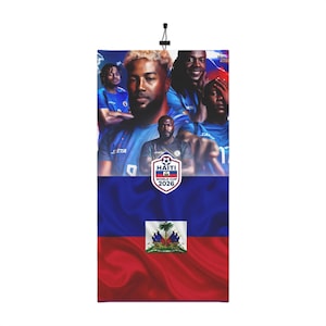 Polaina de cuello con cordón y retrato de la selección de fútbol de Haití