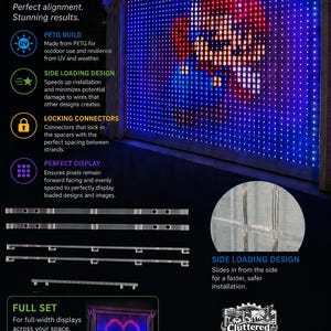 May include: Govee light curtain spacers made of PETG for outdoor use. The set includes 90 spacers and 75 locking connectors designed for side loading to ensure alignment of light strands. Features a clear, rigid construction for displays.
