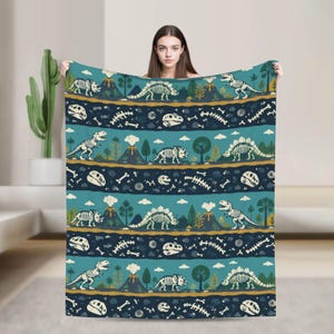 Dinosaur Fossil Blanket: T-Rex Skeleton Throw for Kids Paleontology Decor
